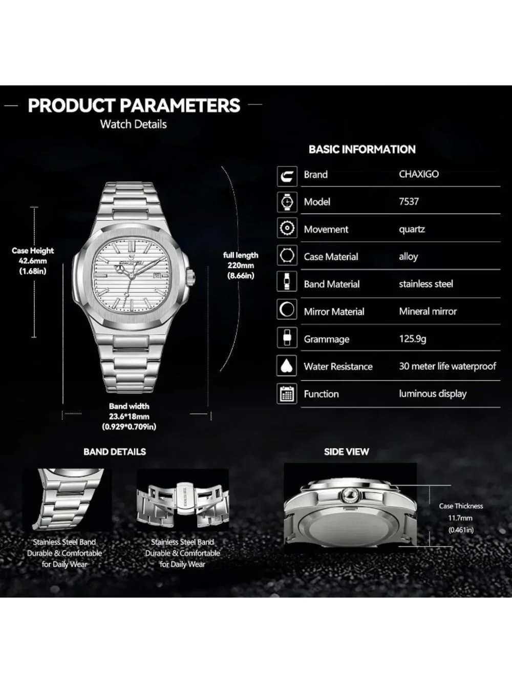 Men's Silver Alloy Material Waterproof Quartz Sports Sports Wrist Watches